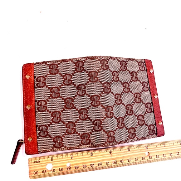 GUCCI Wallet Studded Canvas GG monogram leather trim MADE IN ITALY - Picture 4 of 15